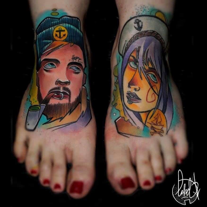 Foot Tattoo Designs Colorful Matching Tattoo 