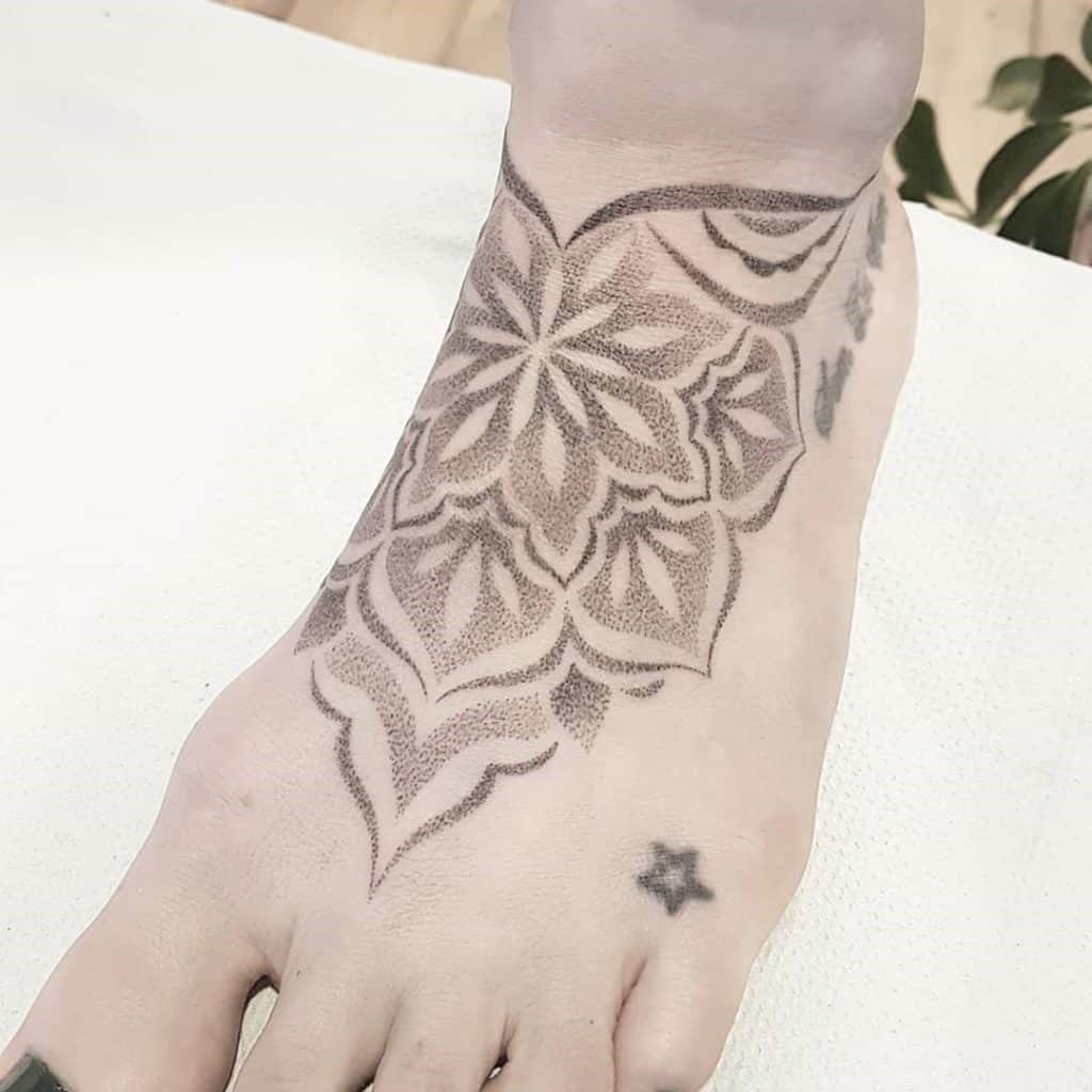 Foot Tattoo Mandala Design Simple Ink 