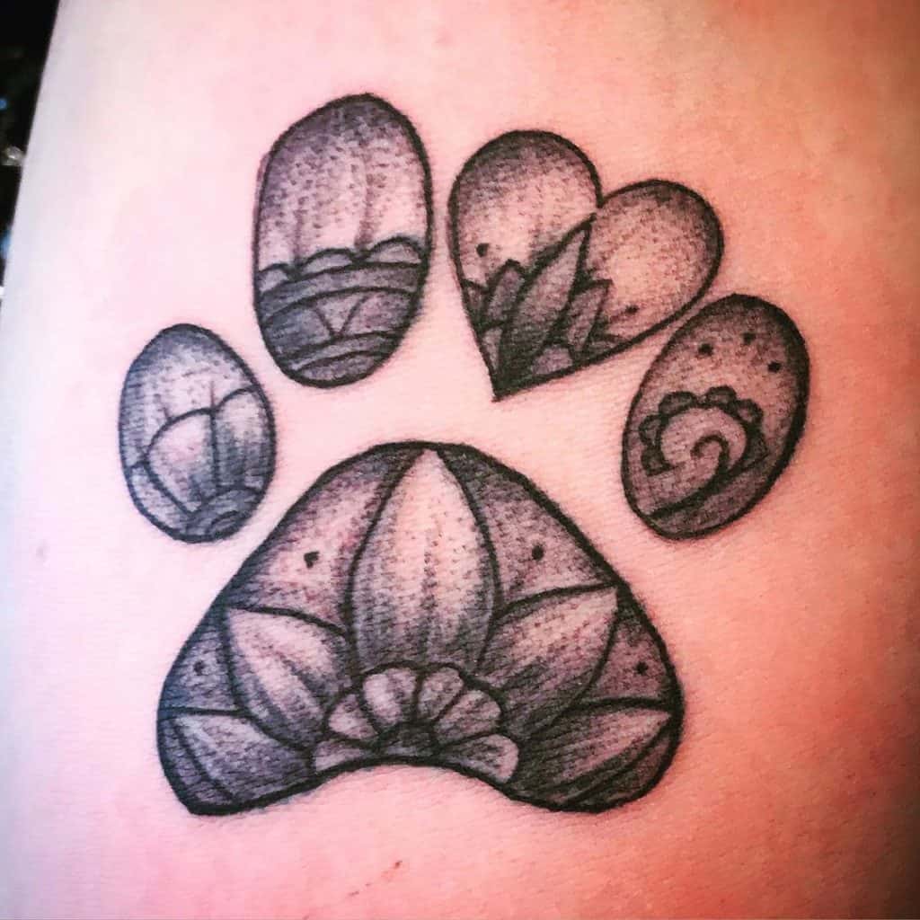 Heart shaped Floral Paw Tattoo