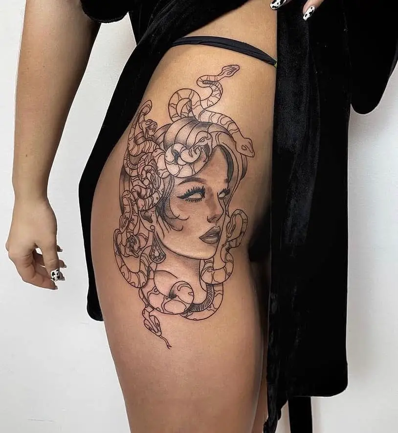 Hip Thigh Tattoo Dramatic Woman Ink 