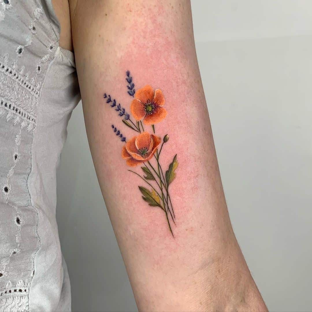 Lavender with other flowers tattoo