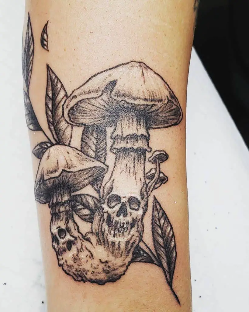 Mushroom Skull Tattoo Design 1