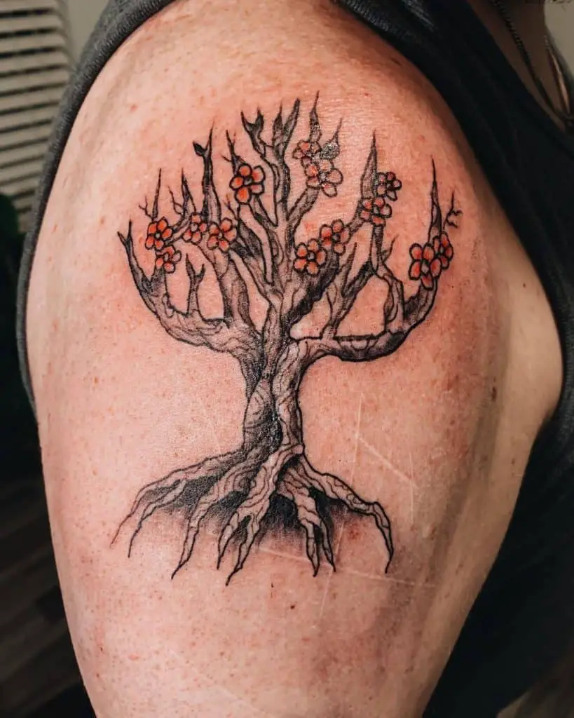 Orange & Black Tree Of Life Tattoo 