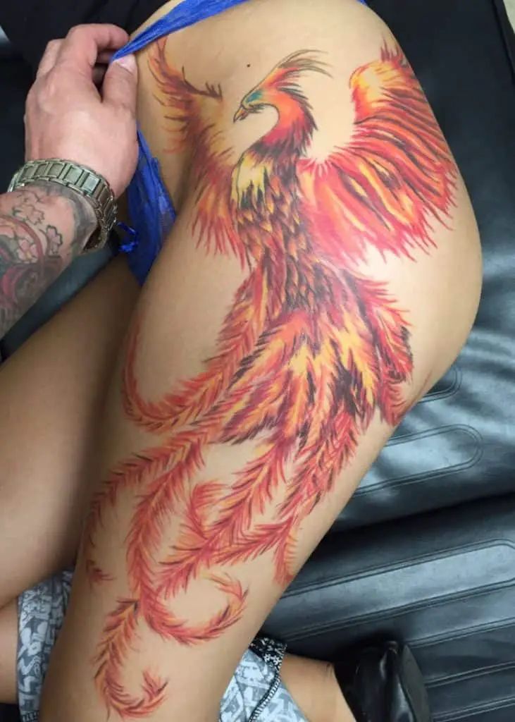 Phoenix Red Hip Tattoos