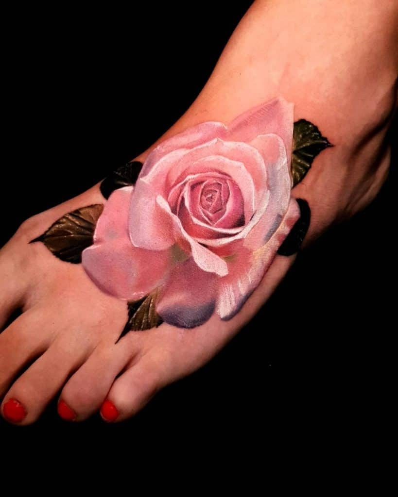 Pink Foot Flower Tattoo 