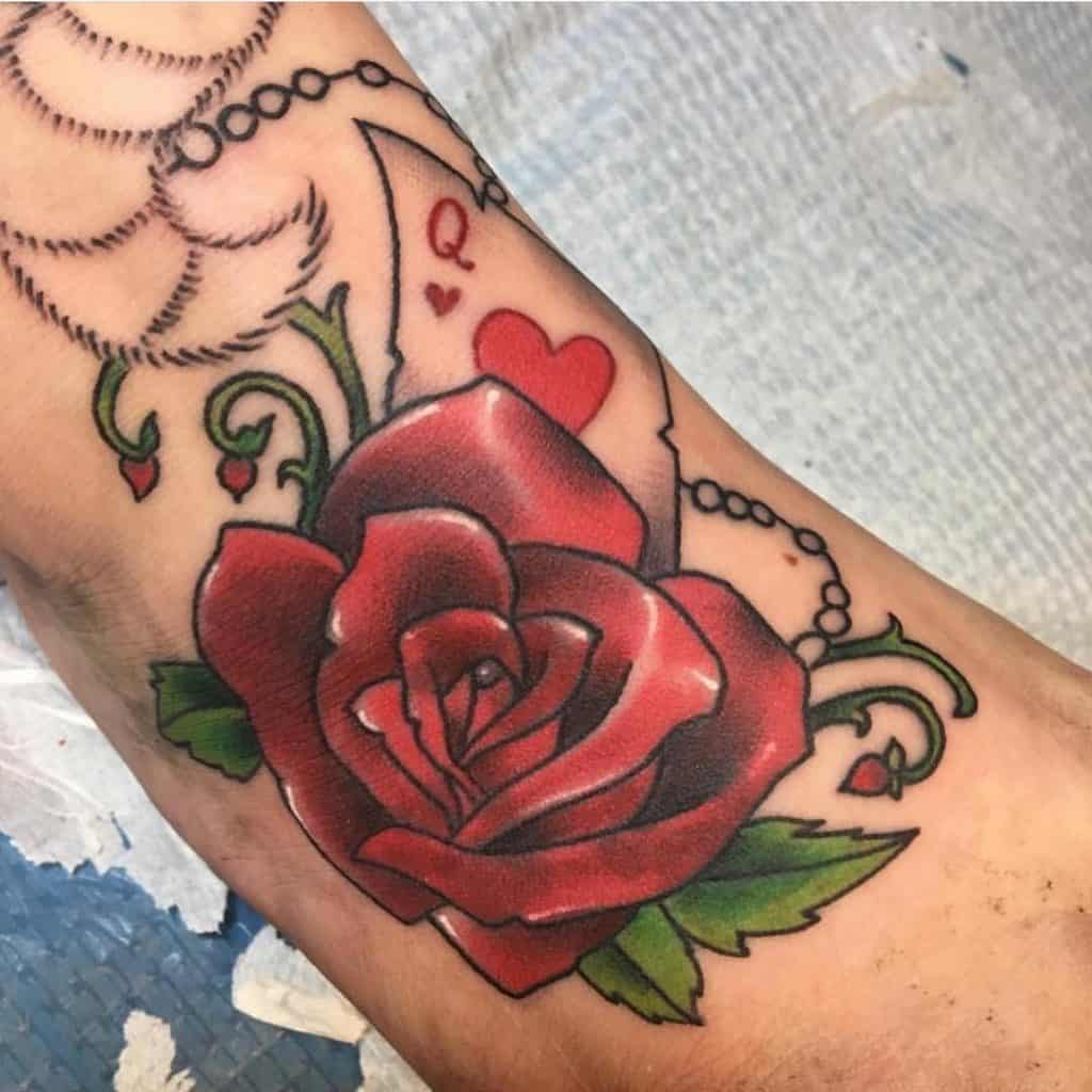 Red Rose Flower Foot Tattoo 