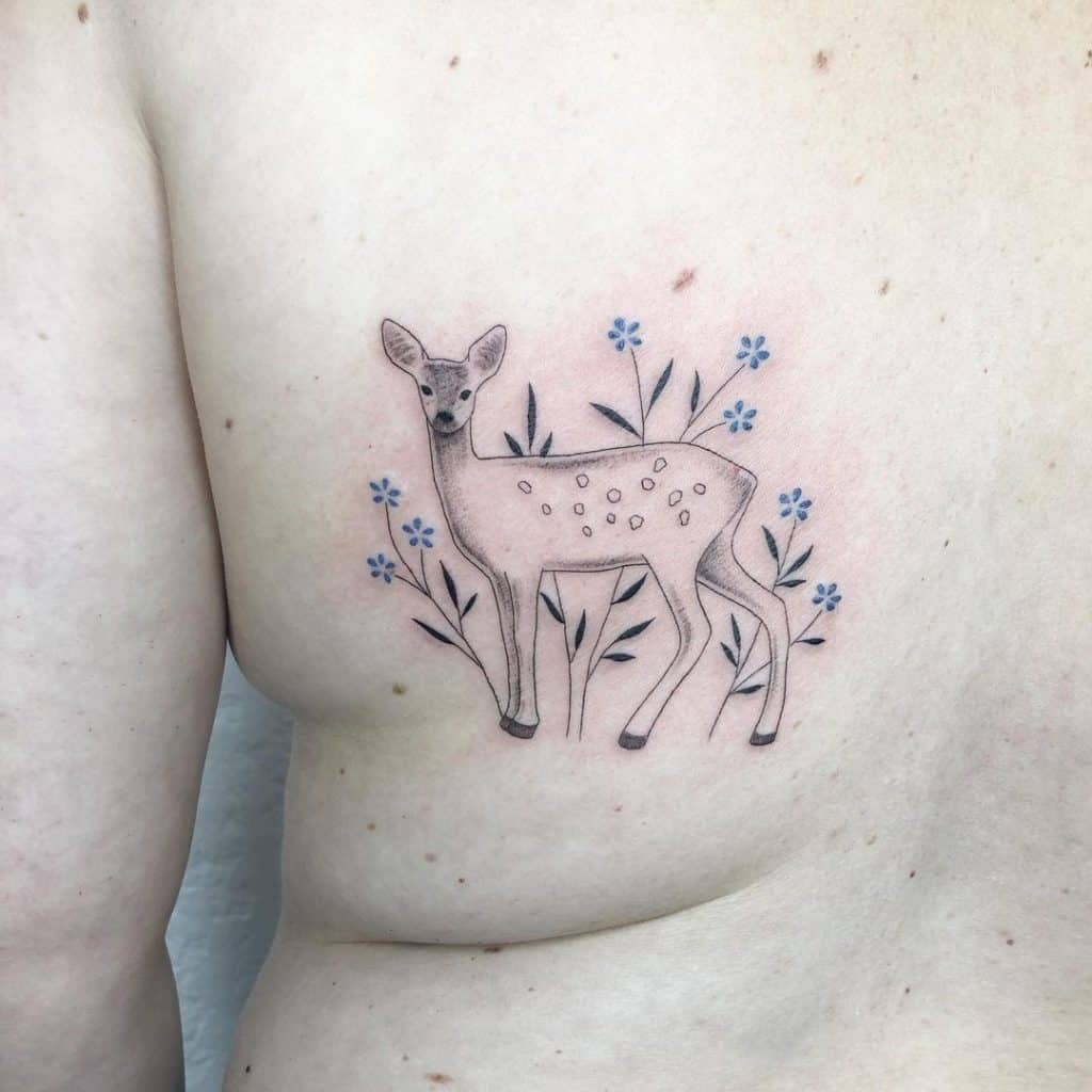 Simplistic Deer and Flower Tattoo