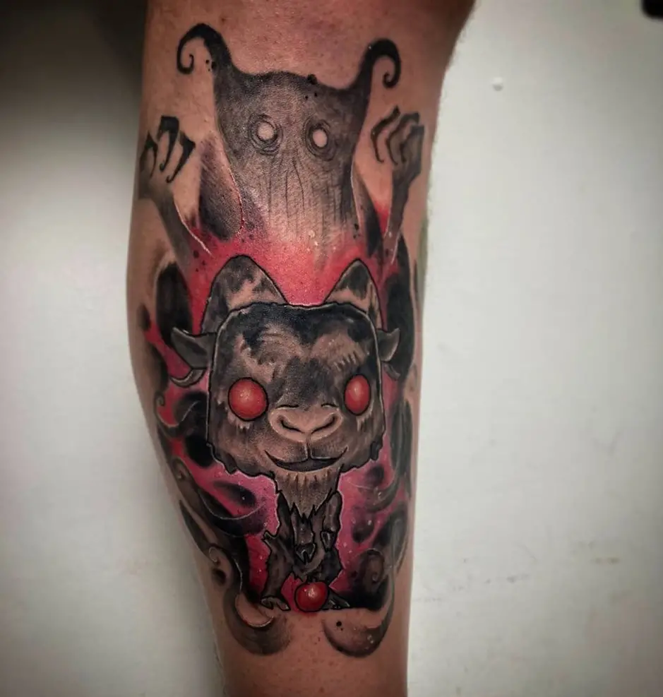 Small & Colorful Calf Satanic Tattoo
