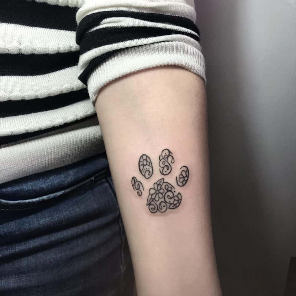 lovely Floral Paw Tattoo