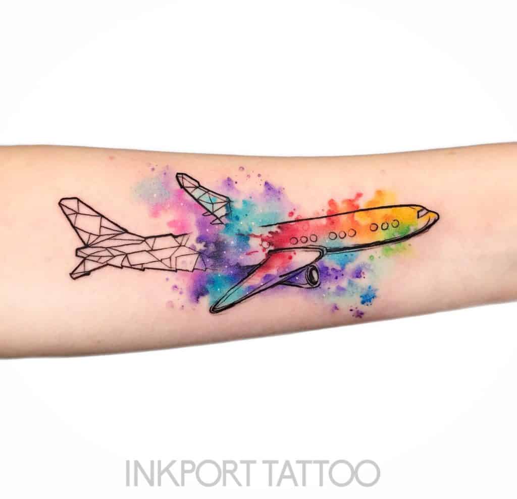 Airplane Tattoo Design Splash Of Color