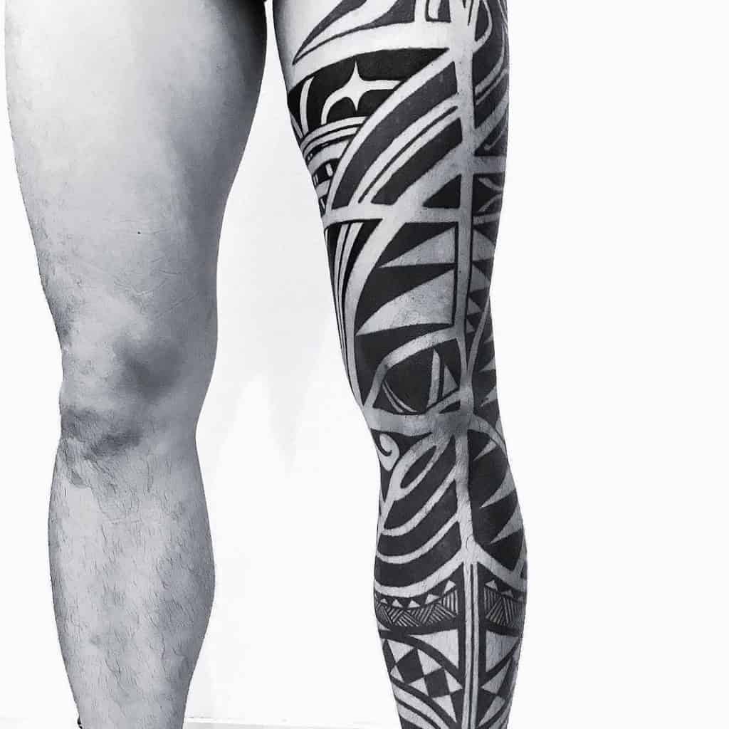 Black And Grey Tattoo On Leg 1