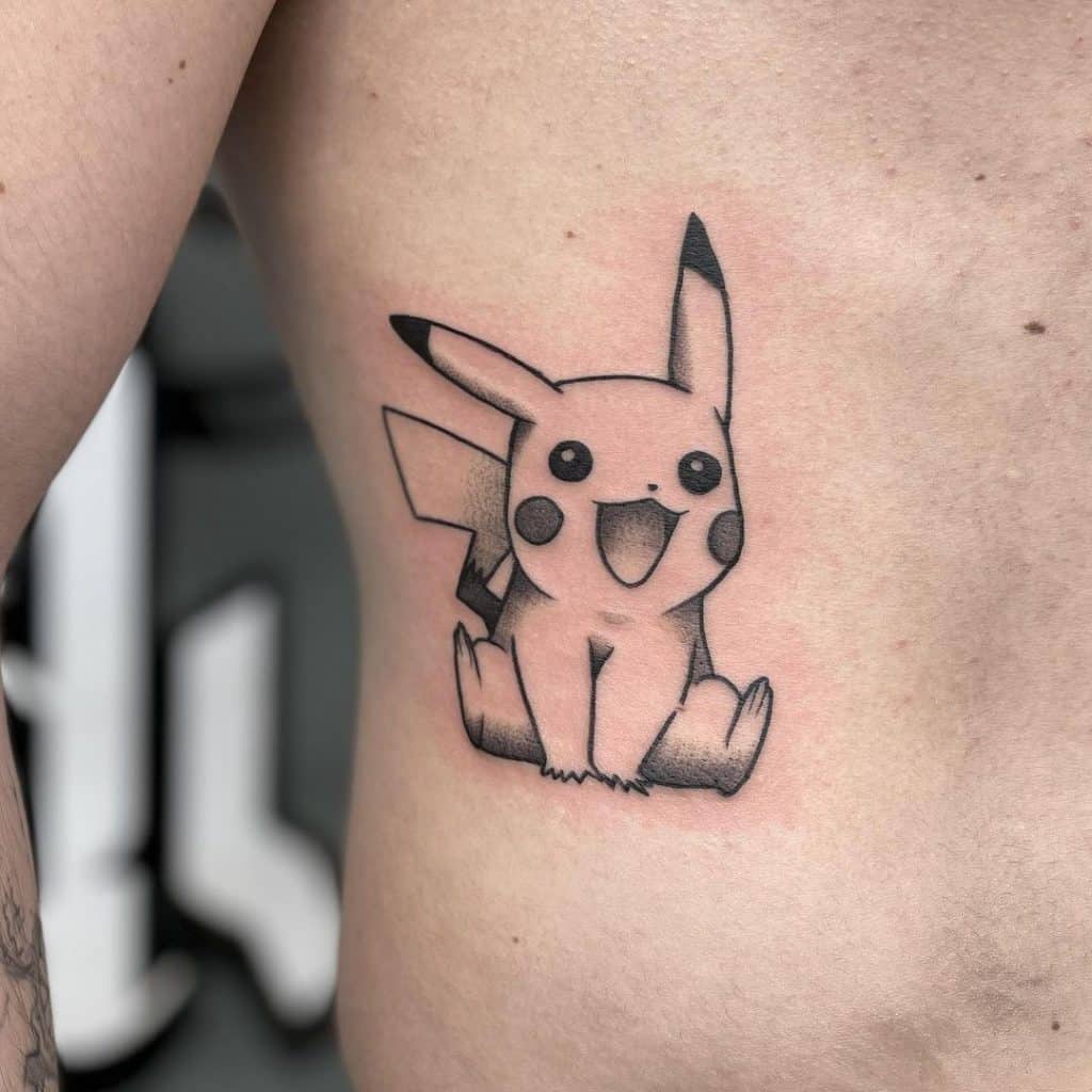 Black & White Pikachu Tattoo On The Side