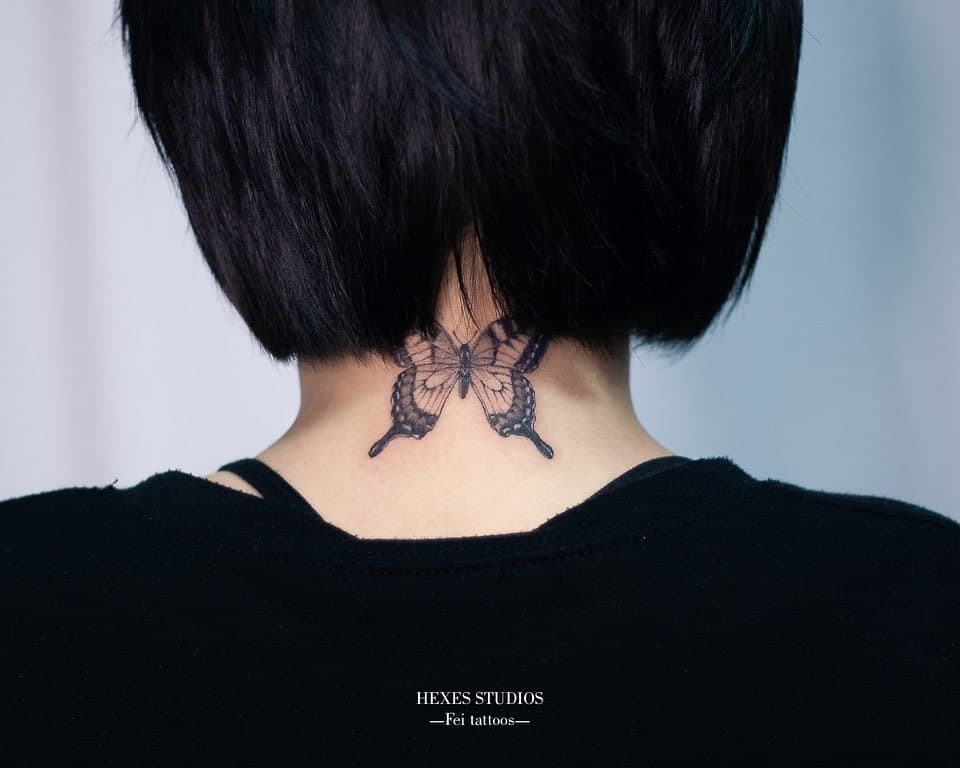 Butterfly neck tattoo 4