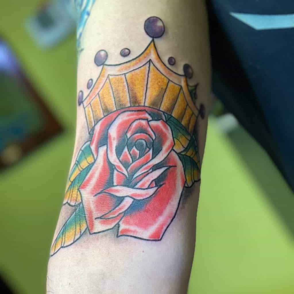 Crown and Flowers Tattoo Design