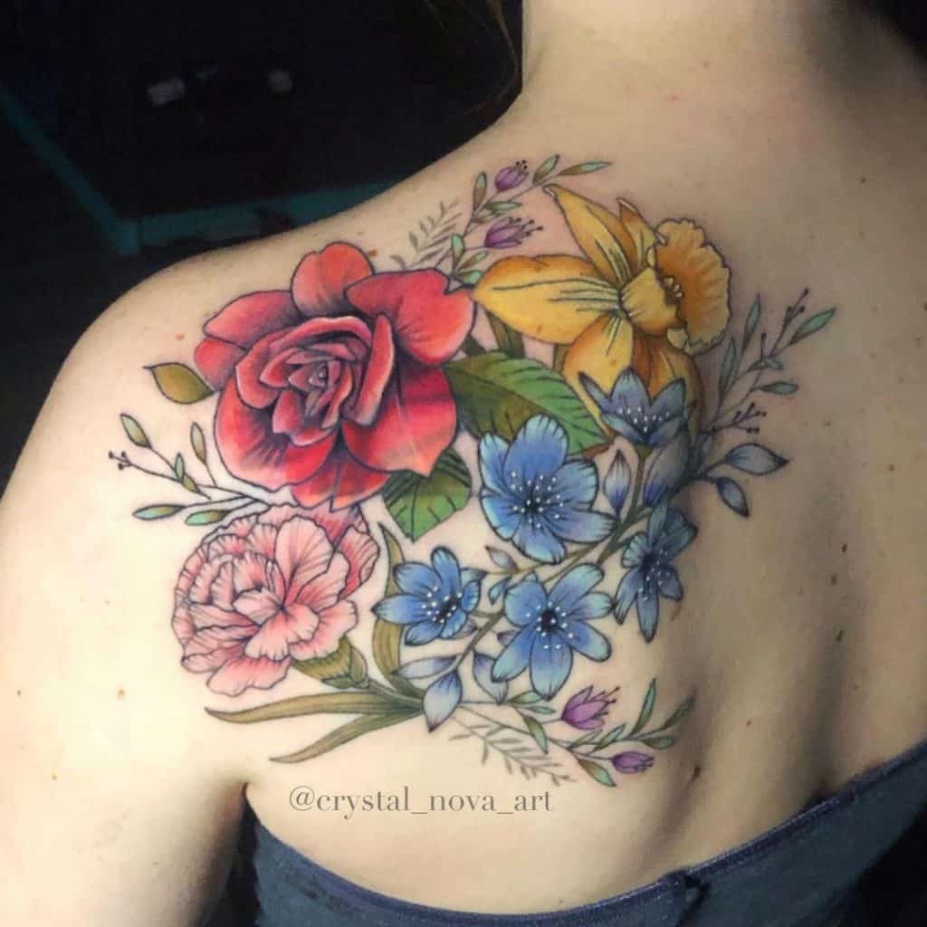 Cute Shoulder Tattoos Back Flower Ink 