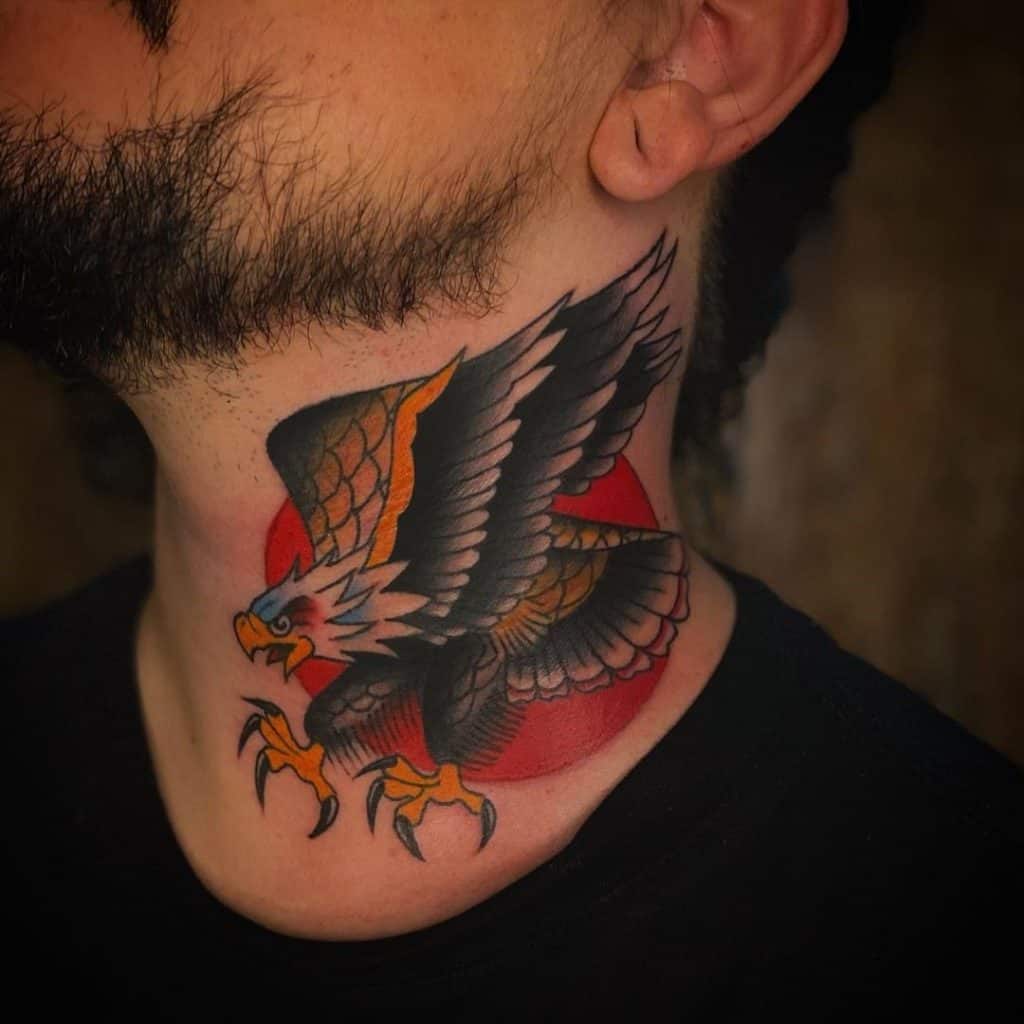 Eagle Tattoo On Neck Black Idea 