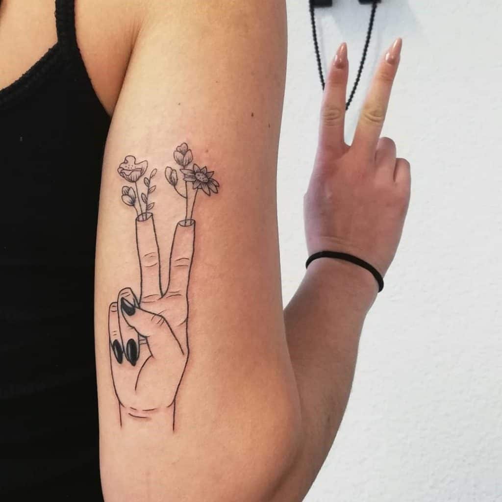 Feminine Peace Floral Tattoo 