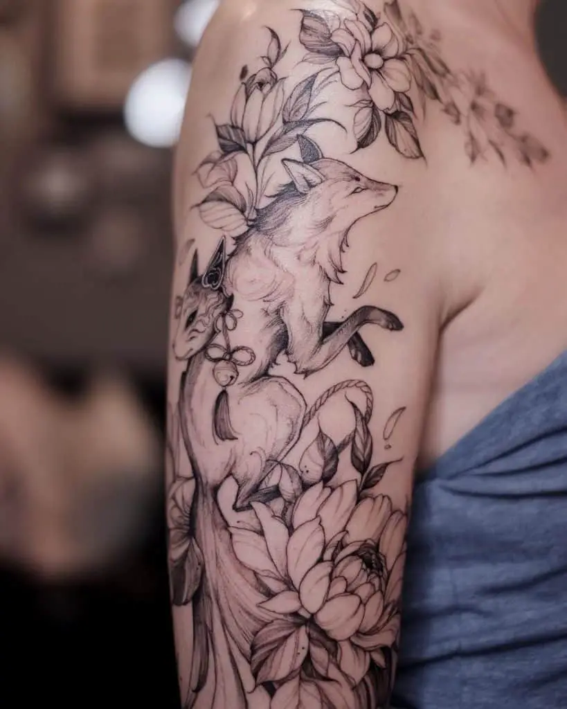 Fox Tattoos: Meaning, Symbolism, and Best Design Ideas for 2024 4 Floral Fox Tattoo 1