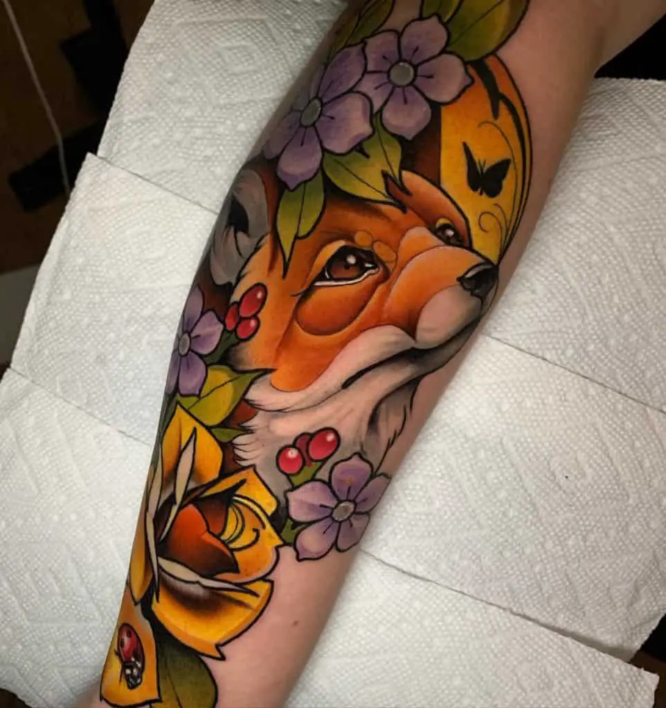 Fox Tattoos: Meaning, Symbolism, and Best Design Ideas for 2024 6 Floral Fox Tattoo 3