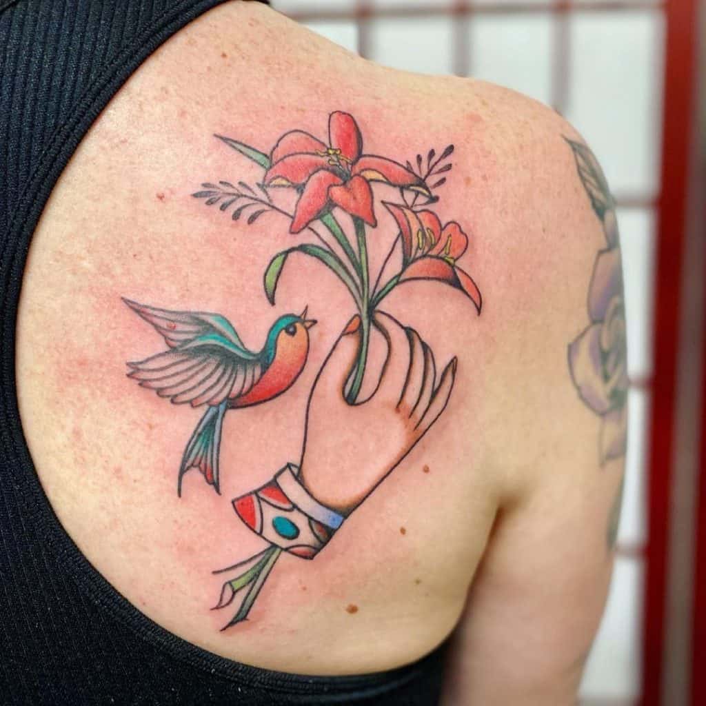Flower & Bird Inspired Shoulder Tattoos 
