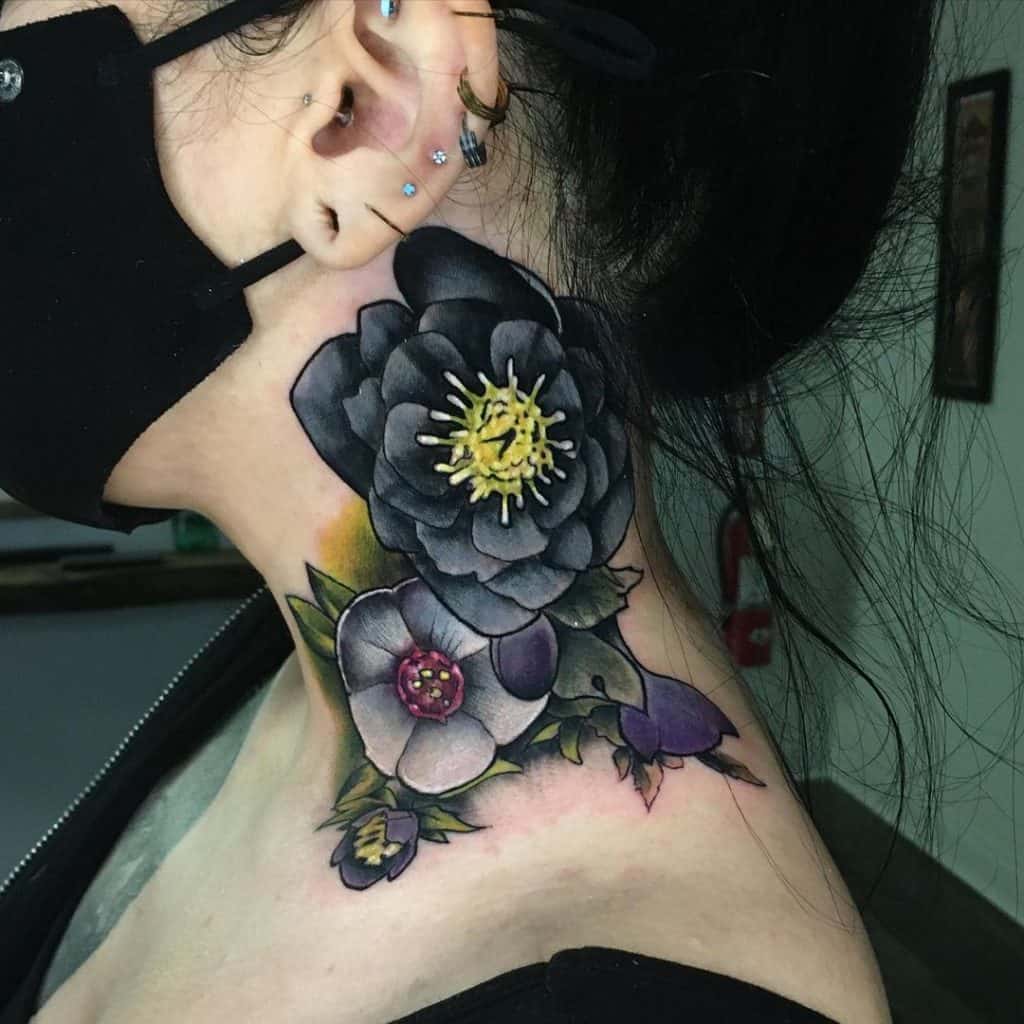 Flower neck tattoo 1