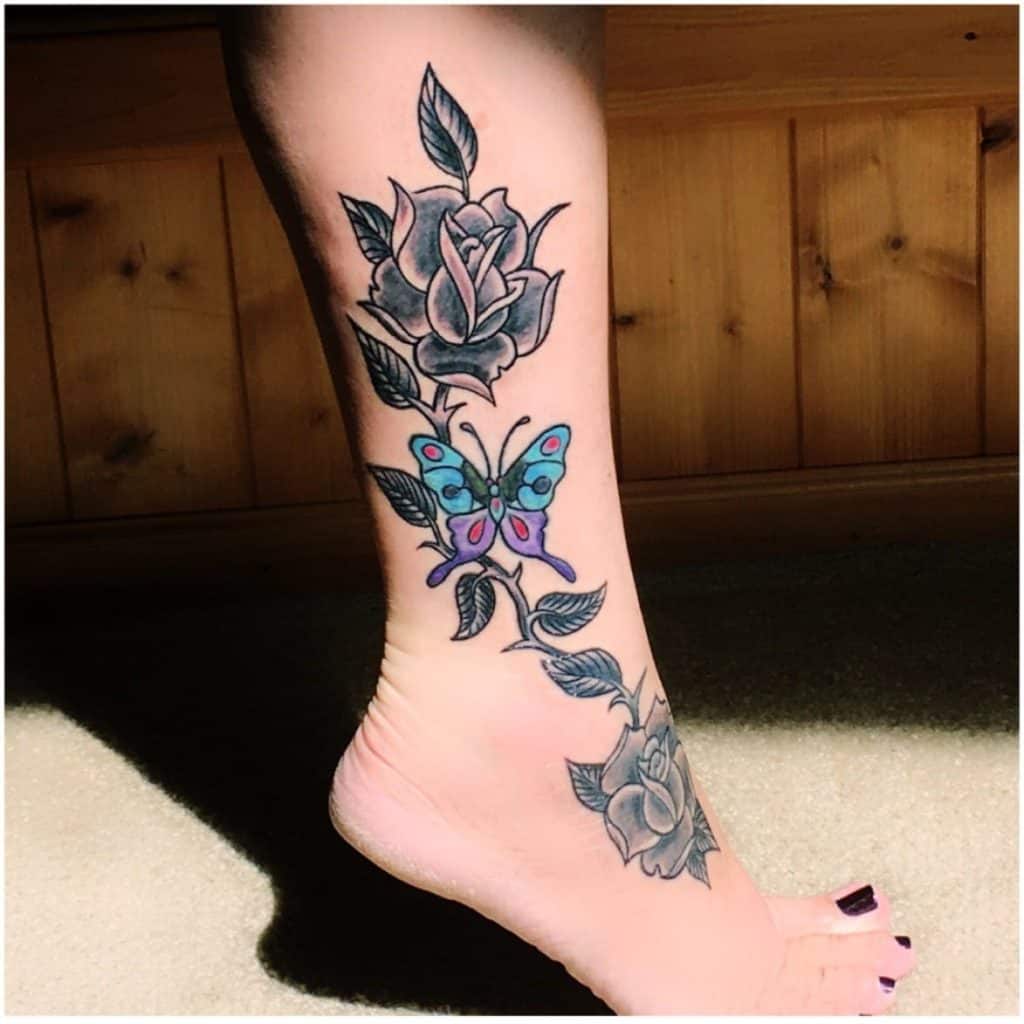 Giant Butterfly Ankle Tattoo 