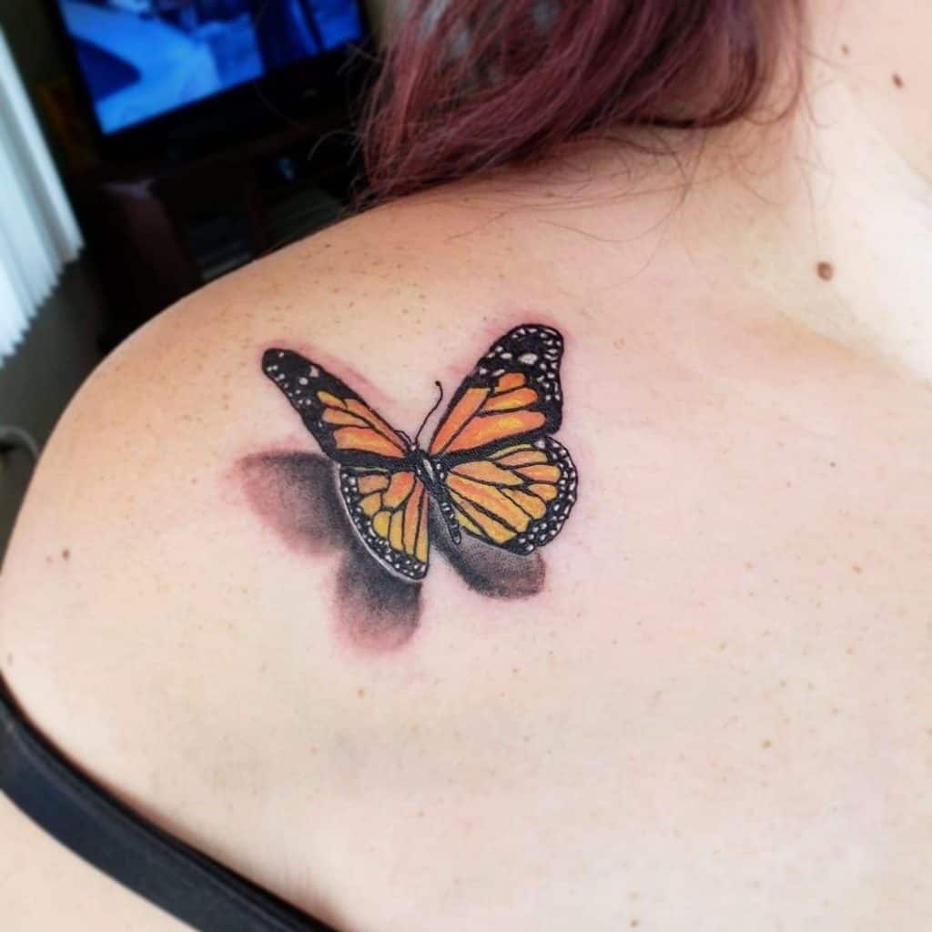 Giant & Cute Butterfly Shoulder Tattoo 