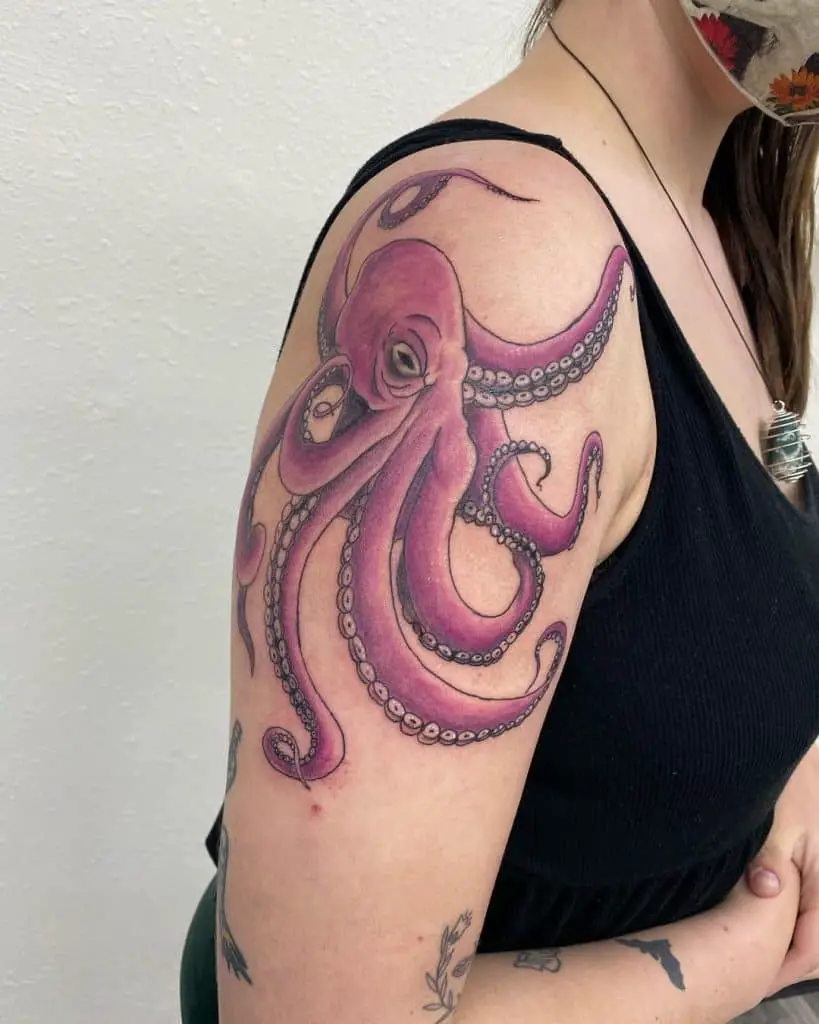 Giant Octopus Shoulder Tattoo For Women 