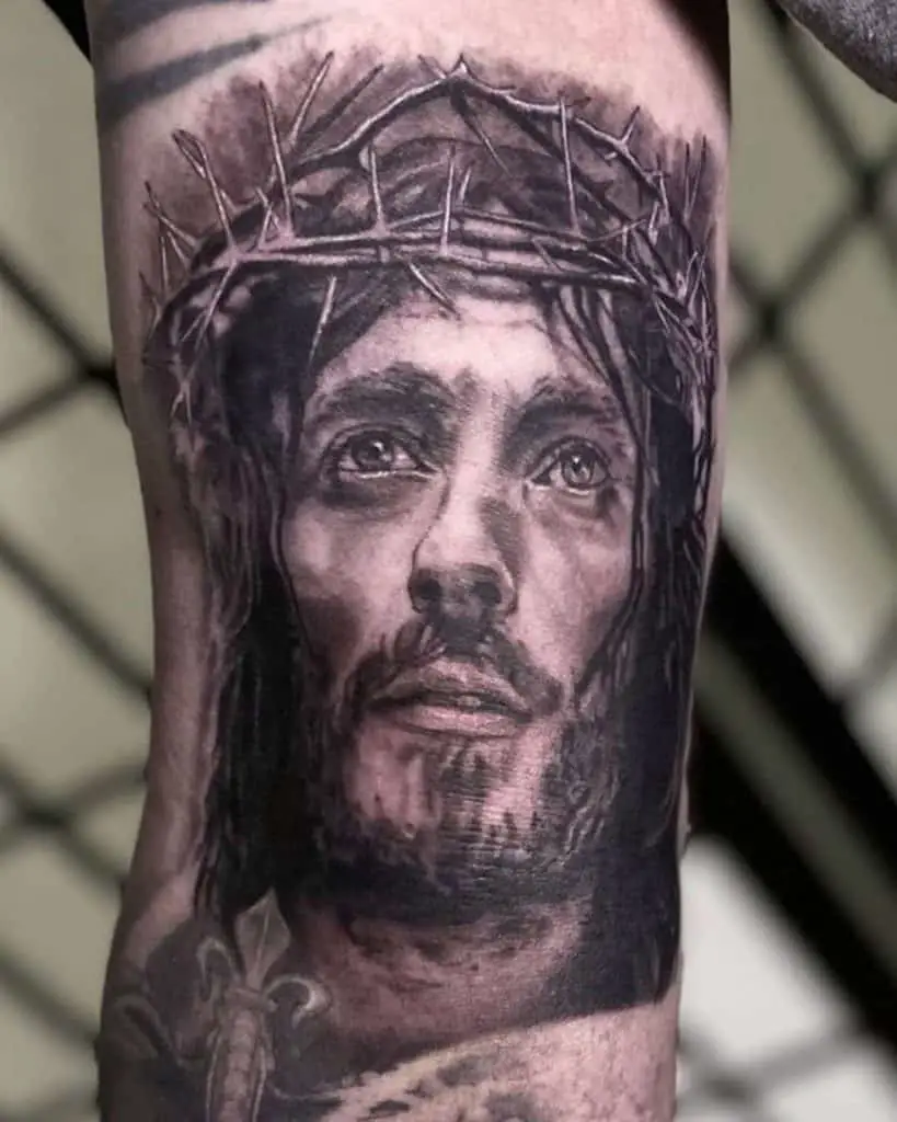 Man's Head with Crown of Thorns Tattoo