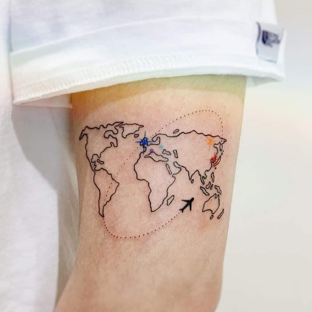 Map Of The World Airplane Tattoo 