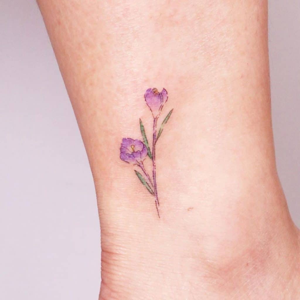 Purple Ankle Flower Tattoo 