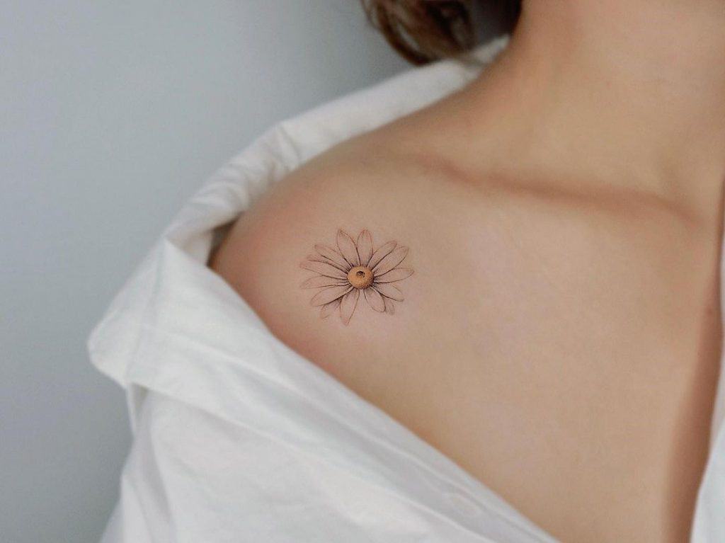Simple Shoulder Tattoos For Females Flower Design 
