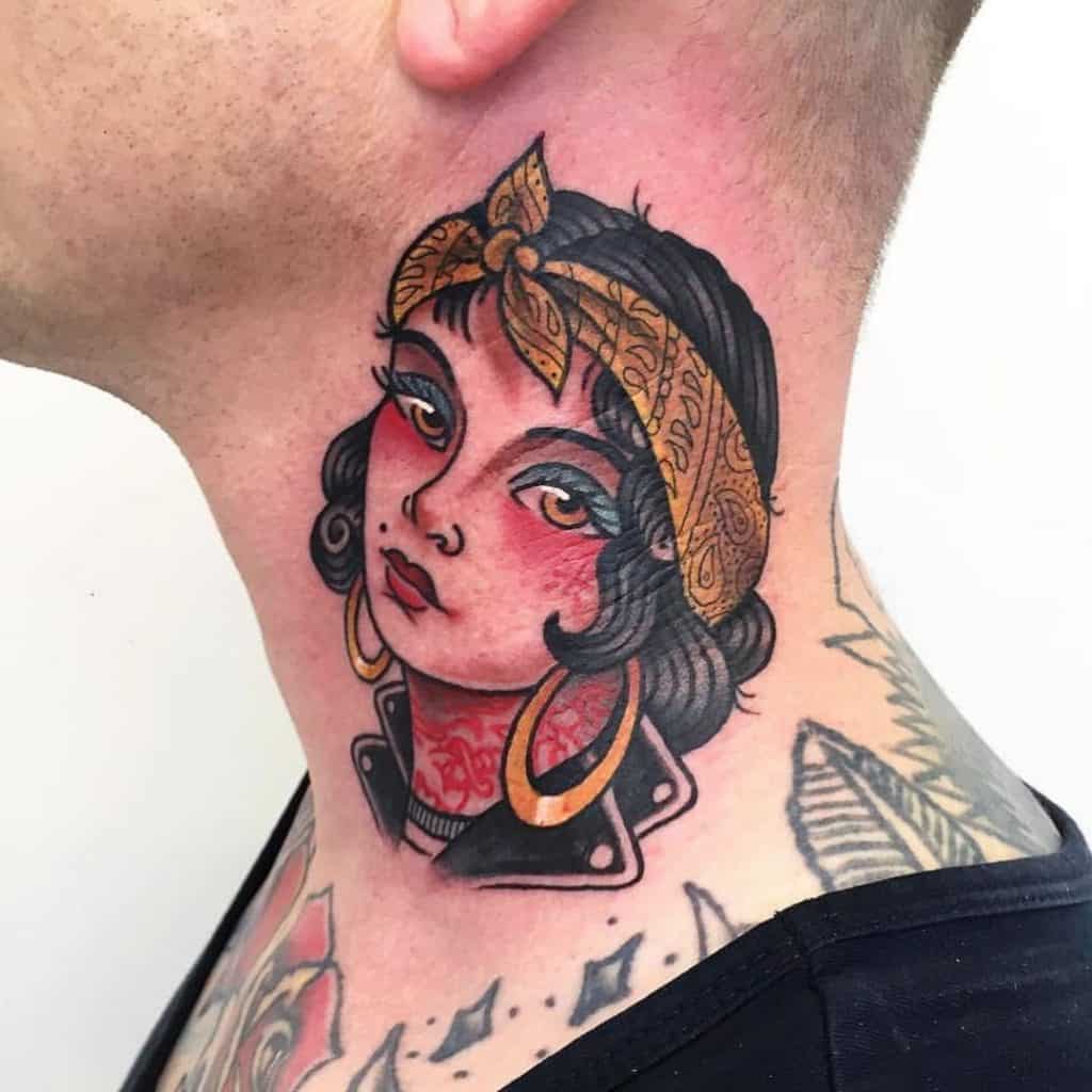 Traditional neck tattoo 5