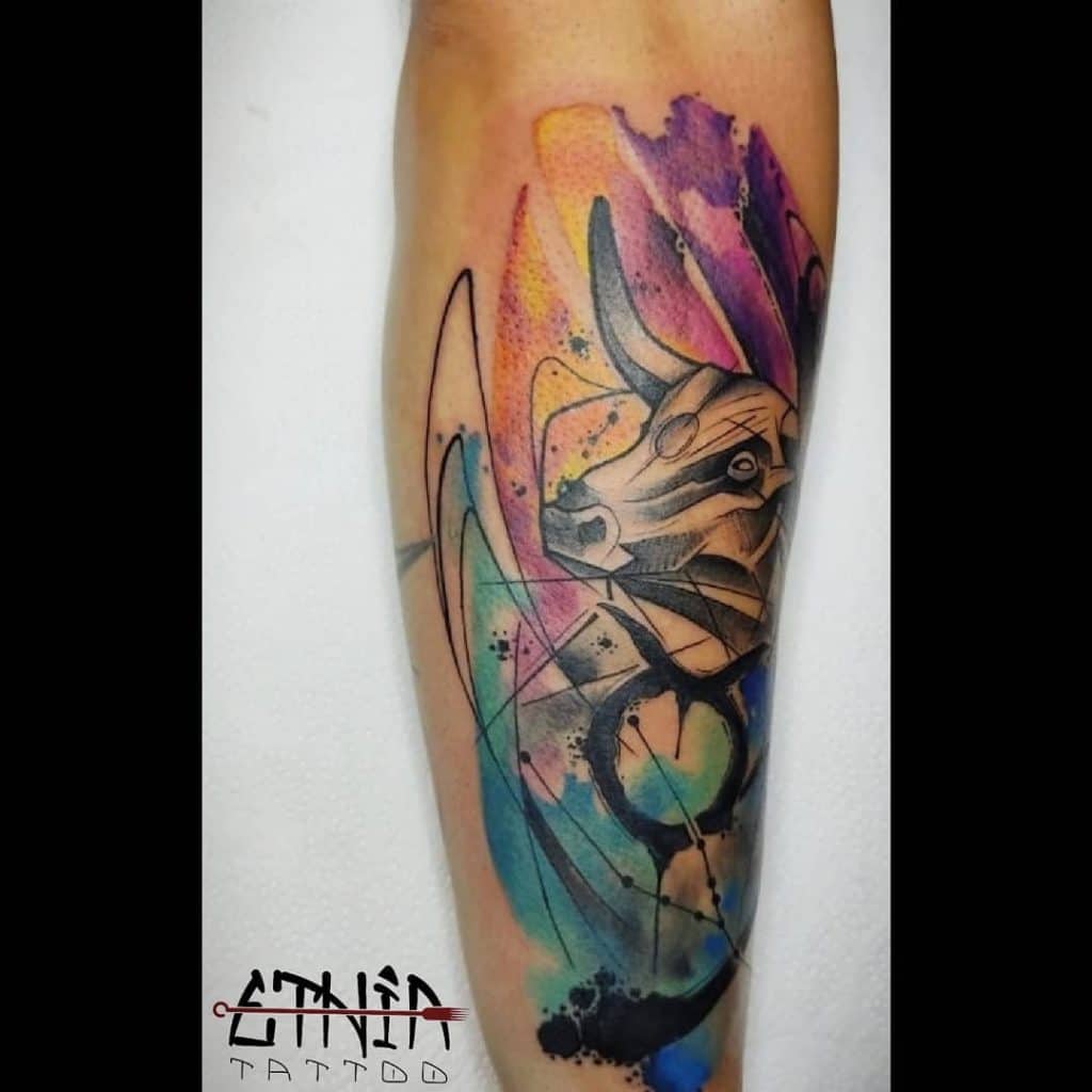 Watercolor Taurus Tattoo 2