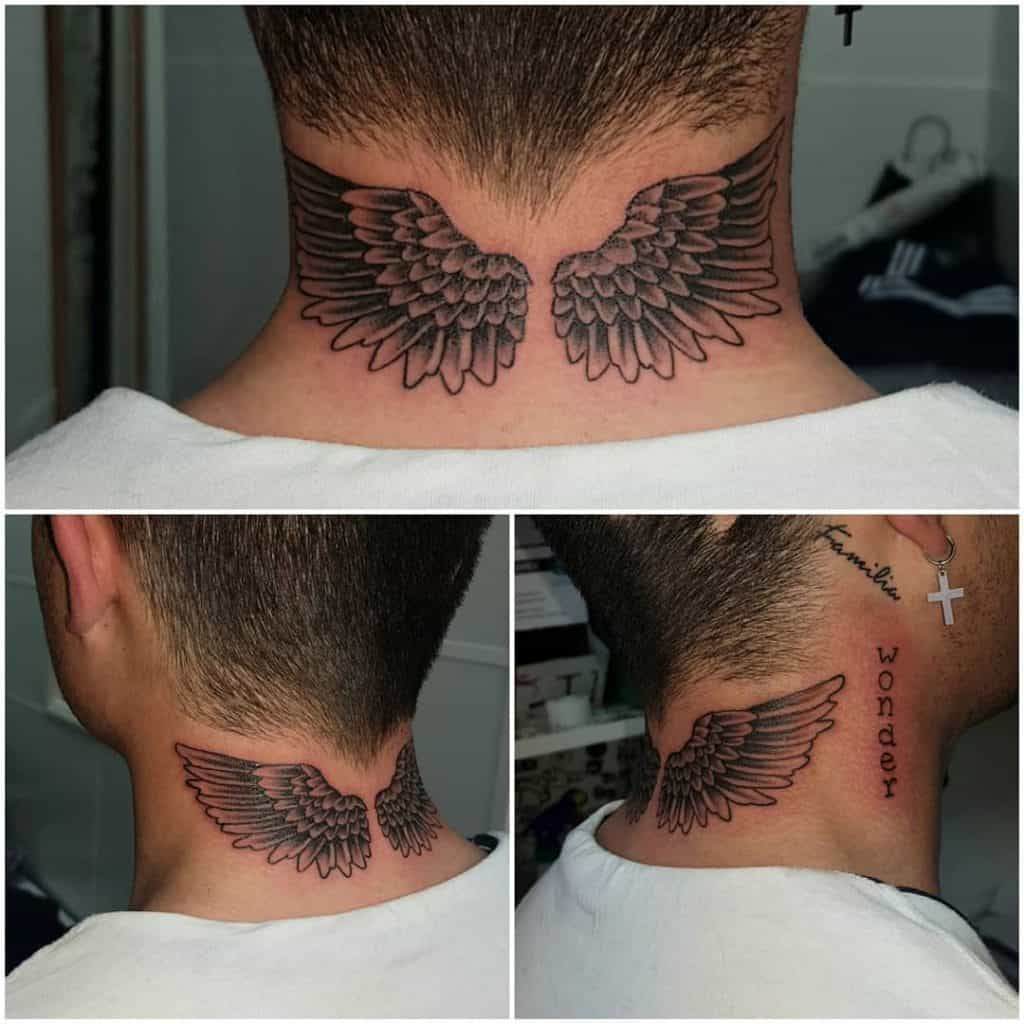 Wing neck tattoo 2