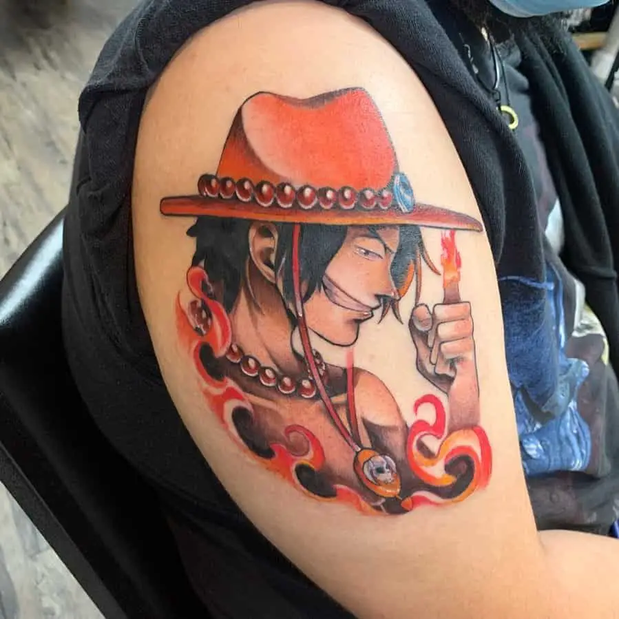 Ace One Piece Tattoo Shoulder Colorful Idea 
