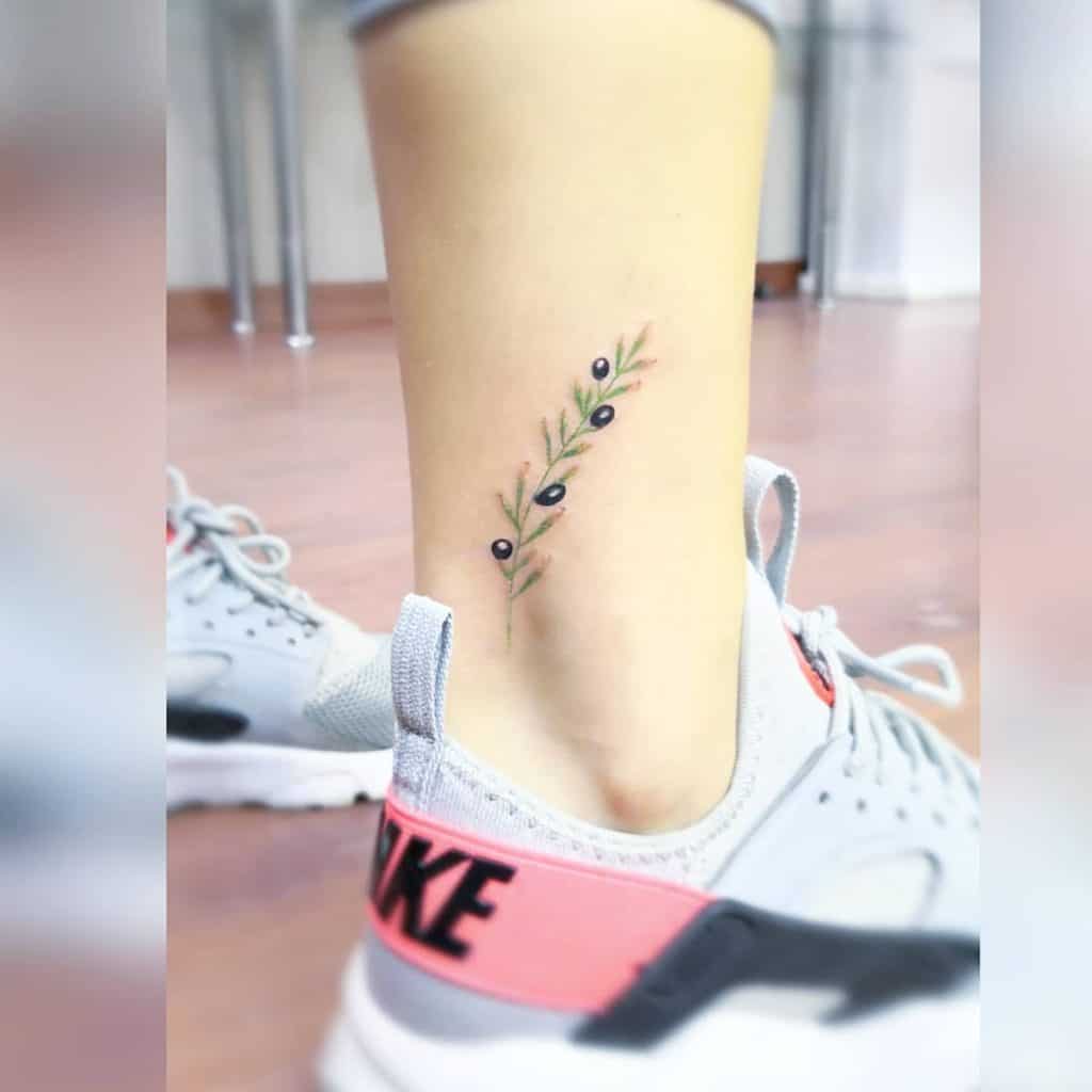 Ankle olive branch tattoo