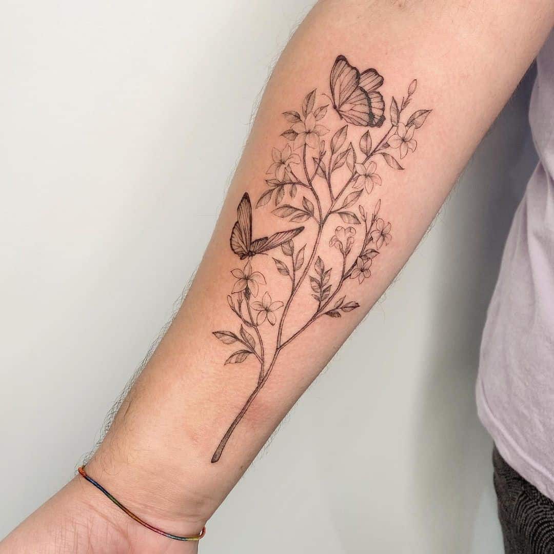 Butterfly & Jasmine Flower Tattoo Duo 