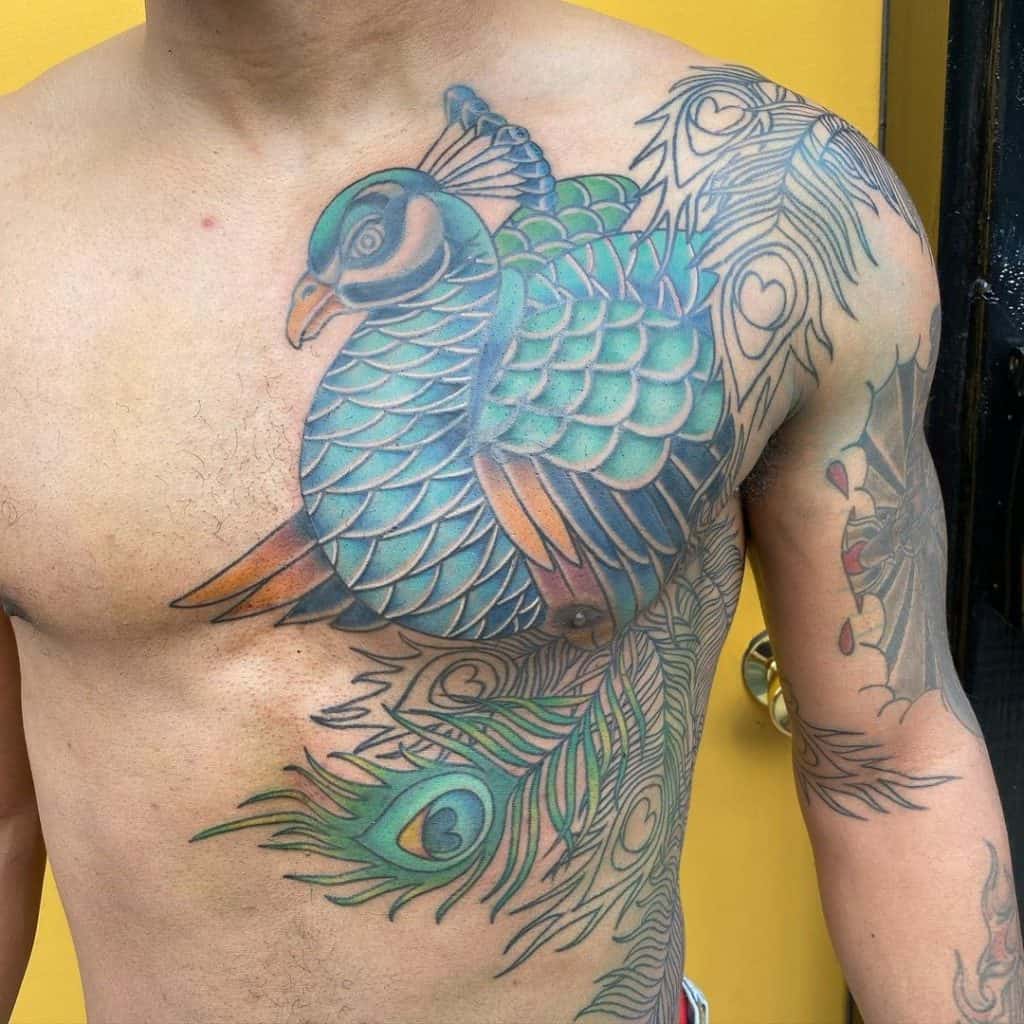 Chest Peacock Tattoos Pop Of Color