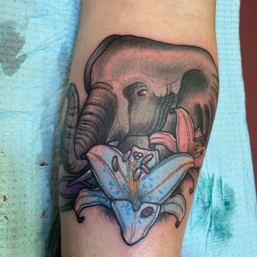 Elephant Design Lily Tattoo