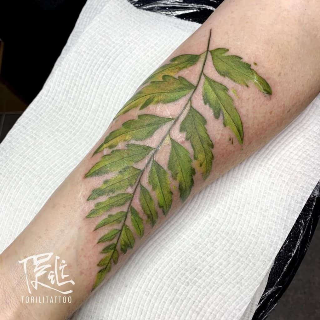 Fern Tattoo Forearm Green Print 