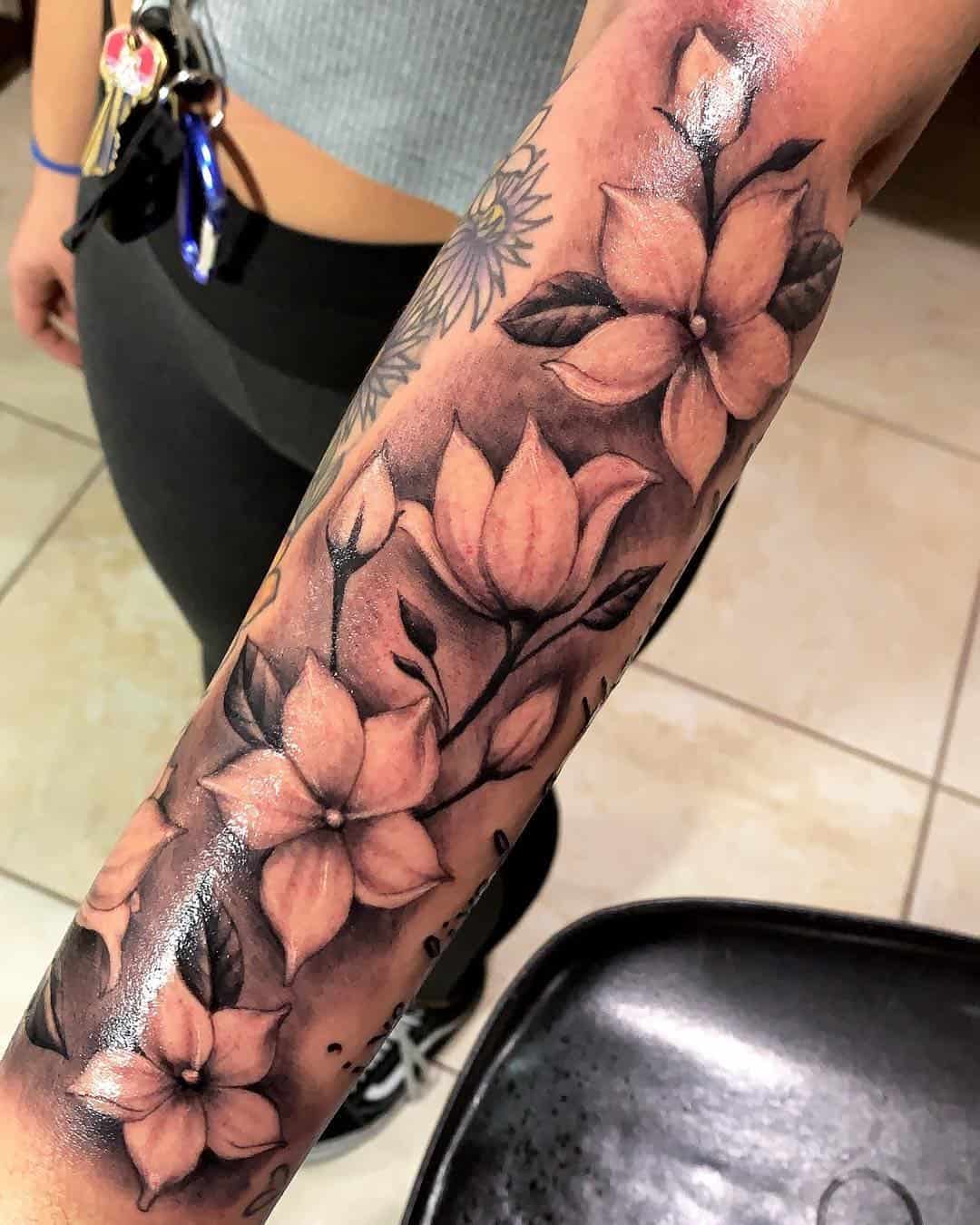 Jasmine Flower Tattoo Sleeve Creation 