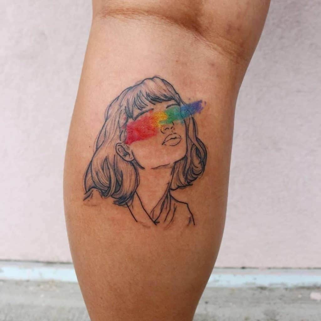 Leg & Calf Rainbow Colors Tattoo 