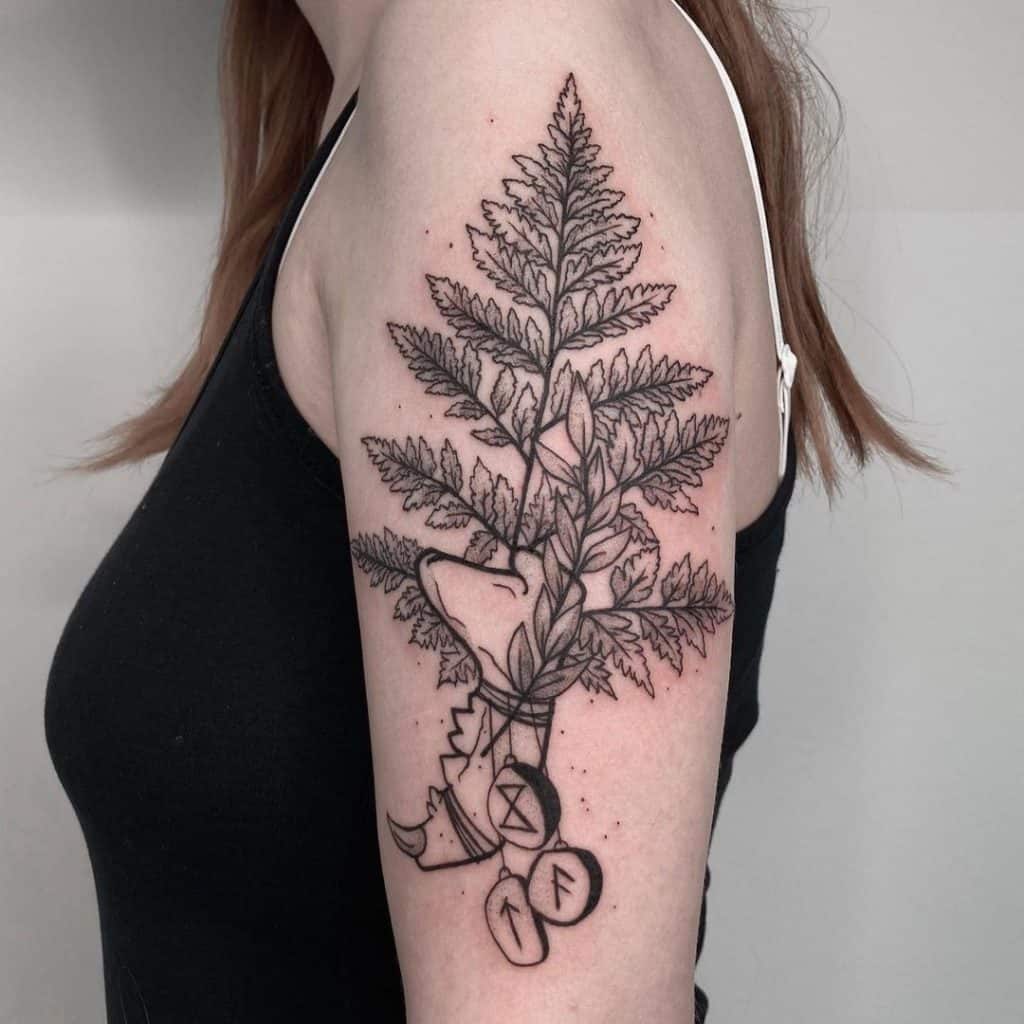 Shoulder Fern Leaf Tattoo Black Idea