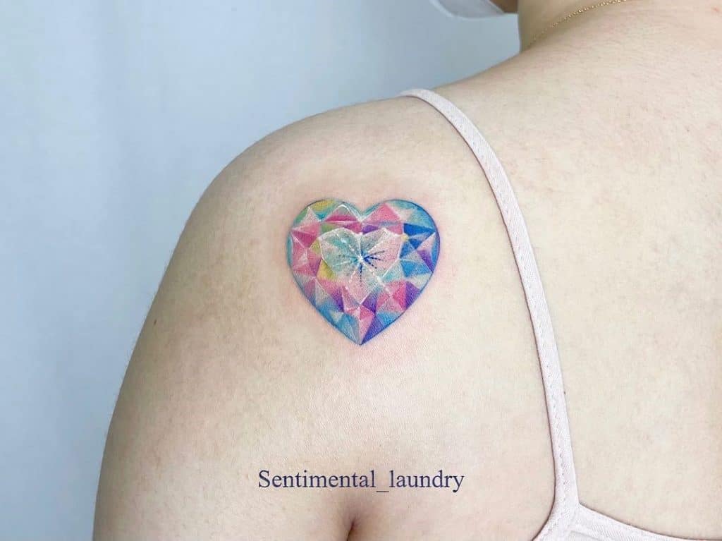 Shoulder Heart Rainbow Tattoo 