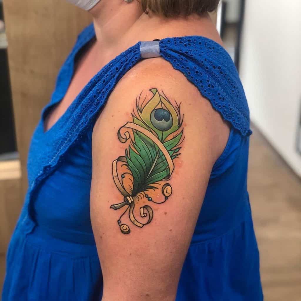 Shoulder Peacock Tattoo Idea For Women 