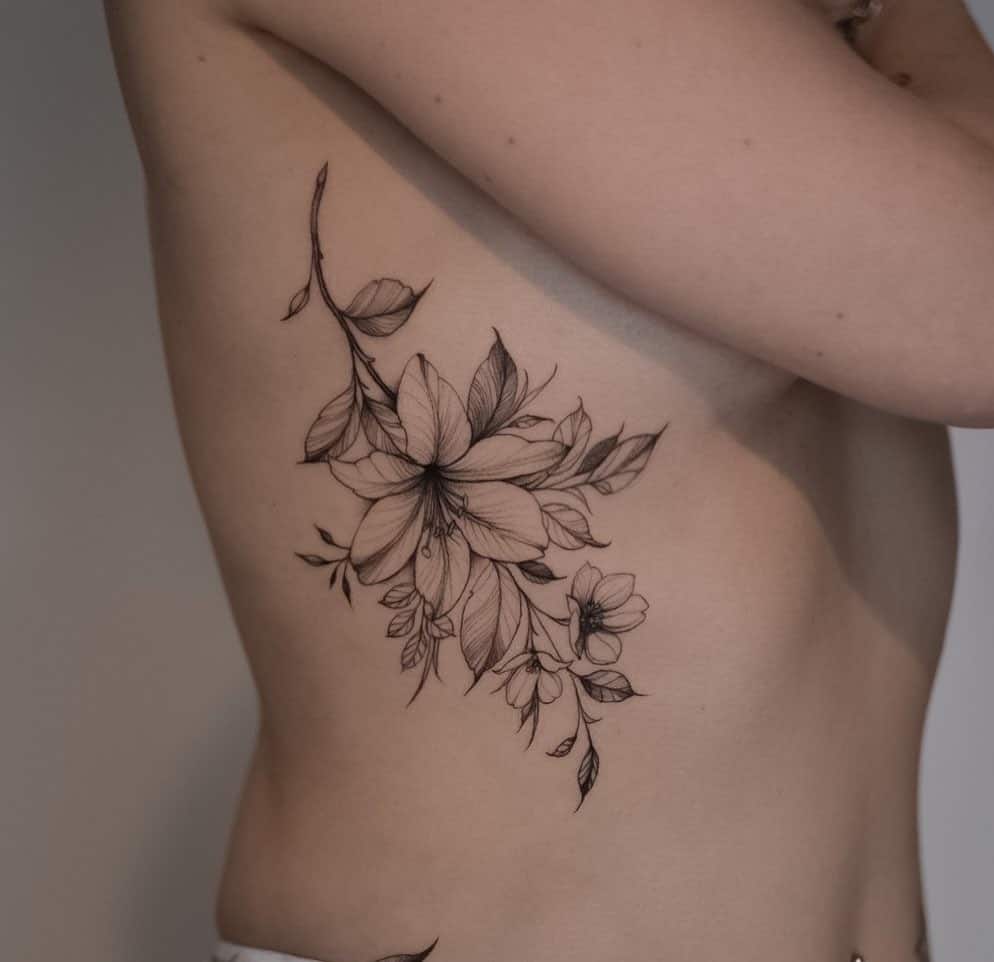 Side Stomach Black Lily Tattoos