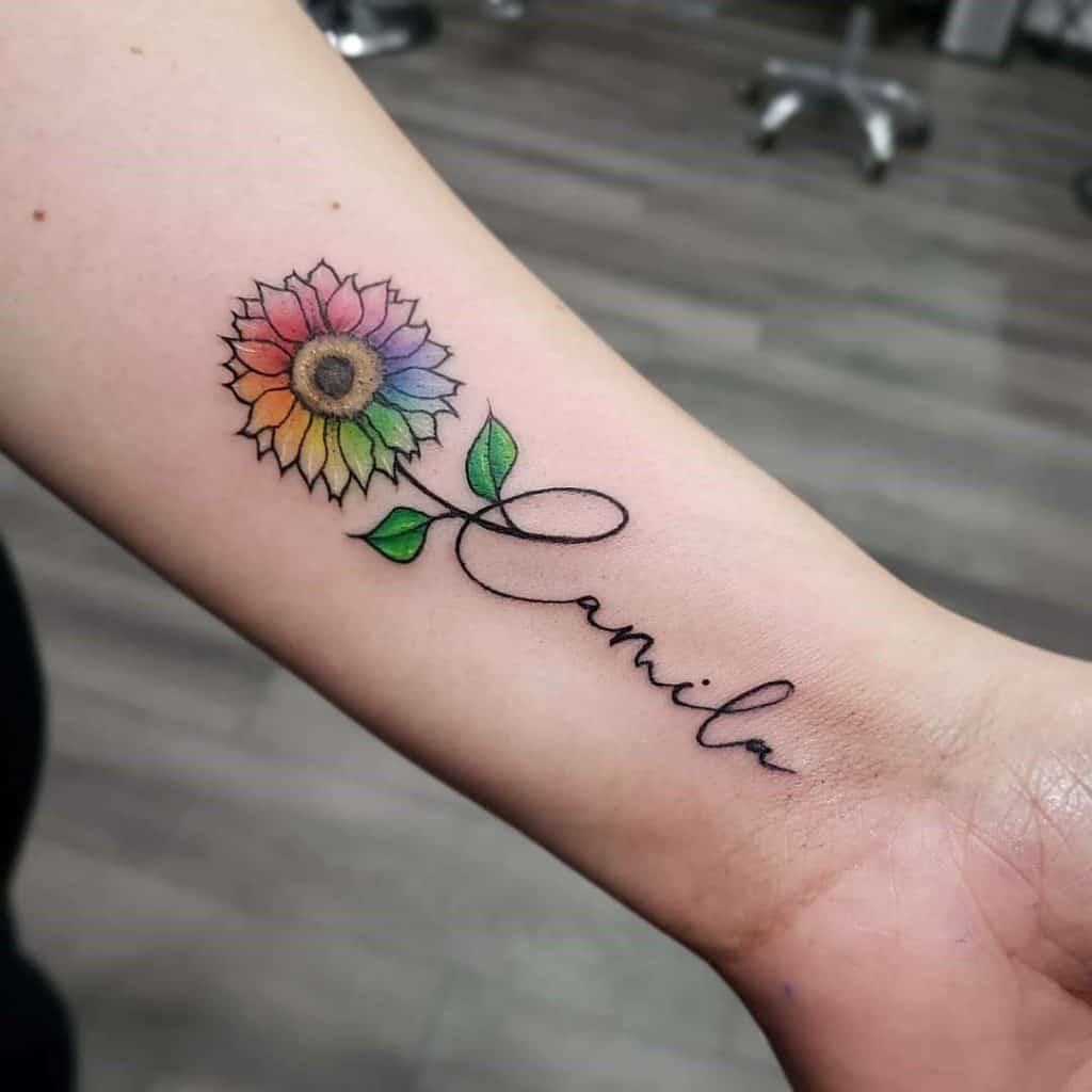 Small Flower Rainbow Tattoo 