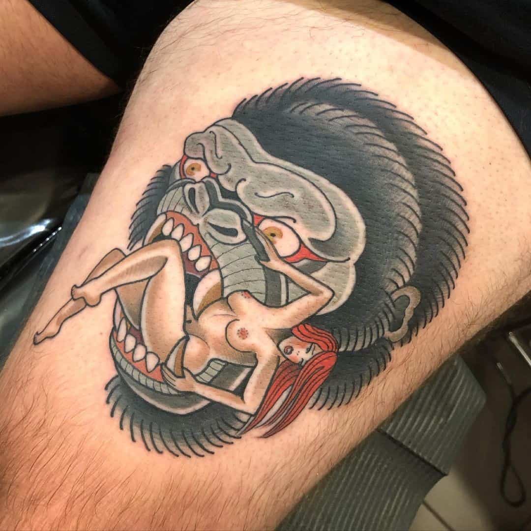 Black King Kong Tattoo With A Woman Body
