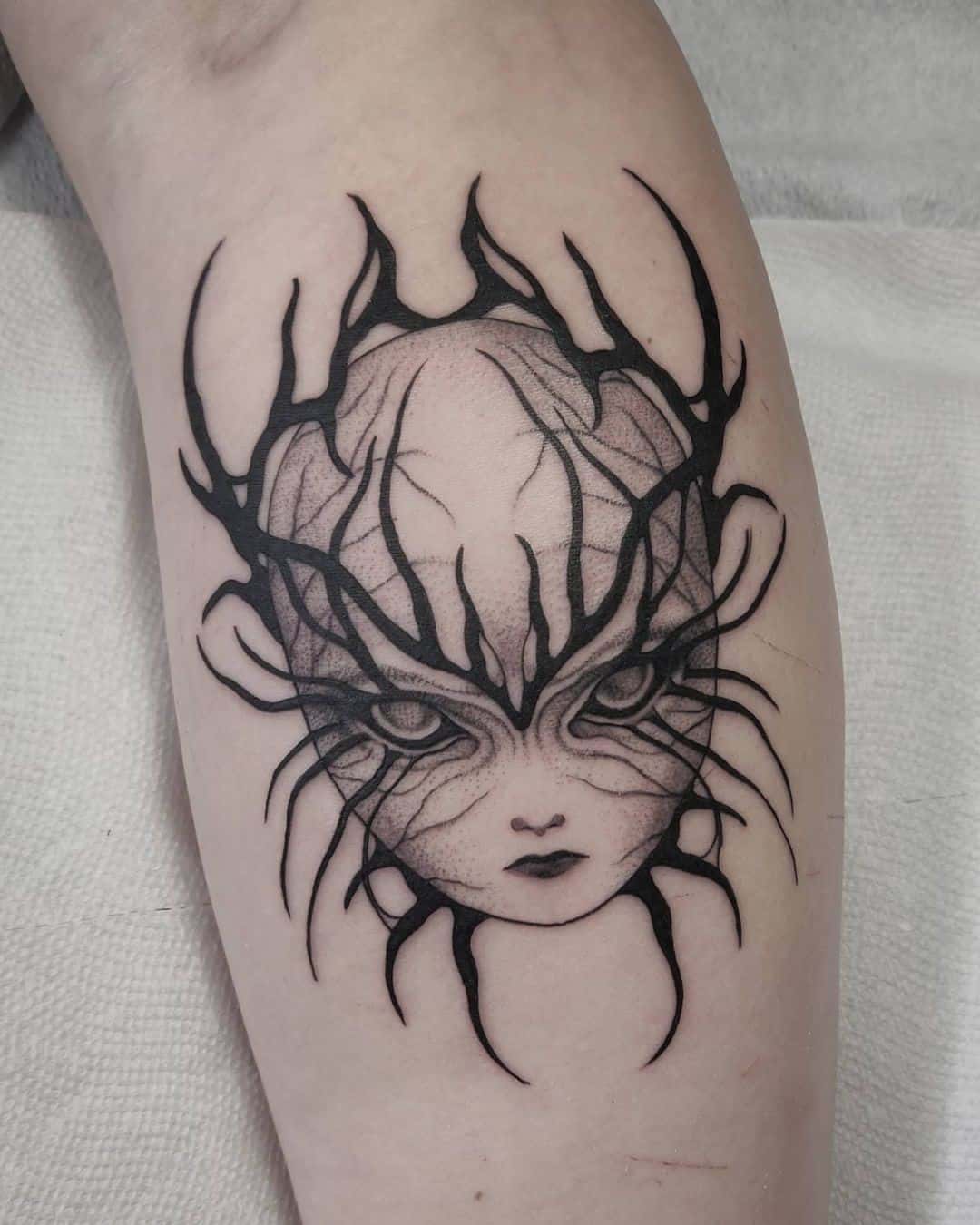 Black Little Demon Calf Tattoo 